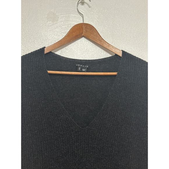 Theory Lightweight Soft Wool Tunic V-Neck Sweater M Black Designer Quite Luxury - Picture 4 of 13